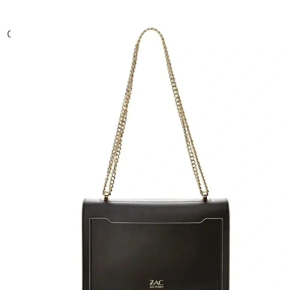 Zac Posen NWOT medium black Earthette Leather gold Chain Bag Accordion style - Picture 7 of 10